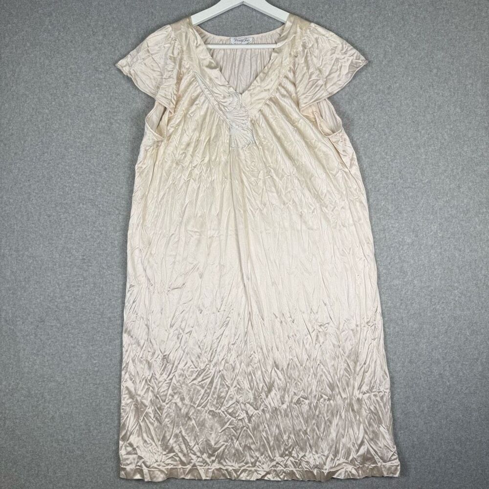 Vintage 80s Vanity Fair USA Women's Medium Intimates Nightgown Sleep Dress Beige